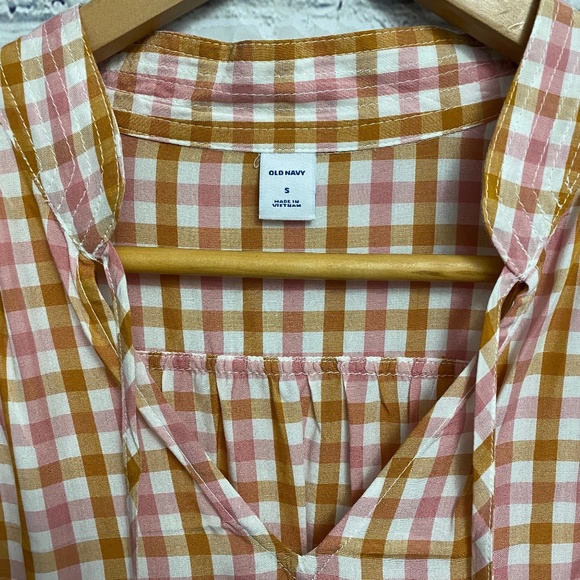 Old Navy plaid mandarin collar tie neck top - Picture 3 of 4